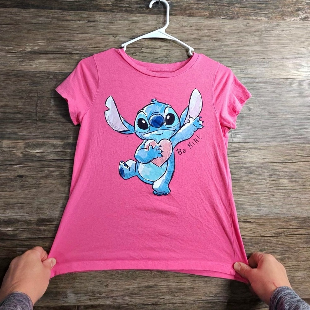 Disney Stitch Pink Be Mine Tee with Blue Character Design‎